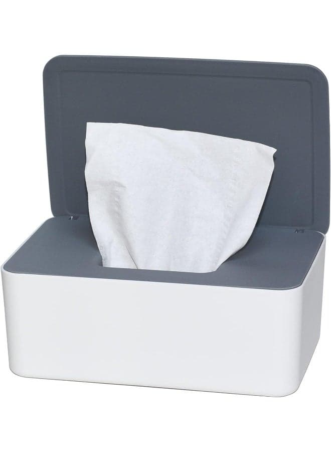 Diaper Wipes Dispenser, Tissue Storage Box Case, Wet Wipe Dispenser Holder with Lid for Home, Office, Cars (Gray-White)