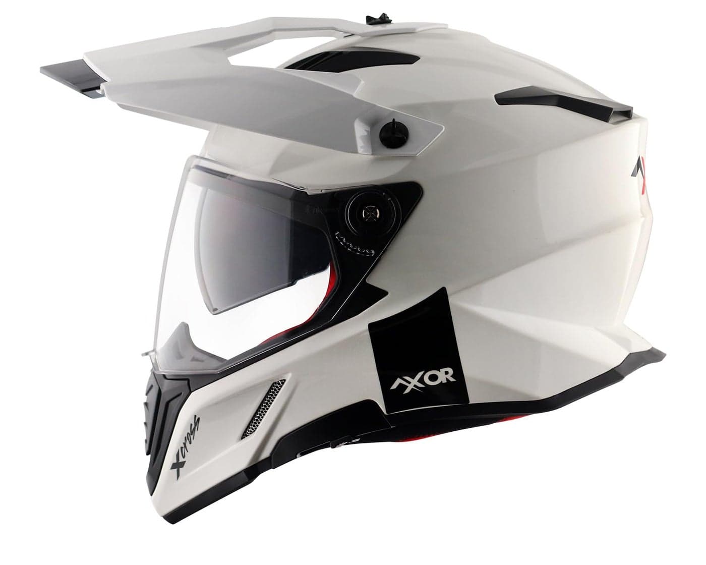 Axor X-Cross Dual Visor SC ISI ECE DOT Certified Full Face Dual Sport Peak Off Road Helmet for Men and Women-White Red-M
