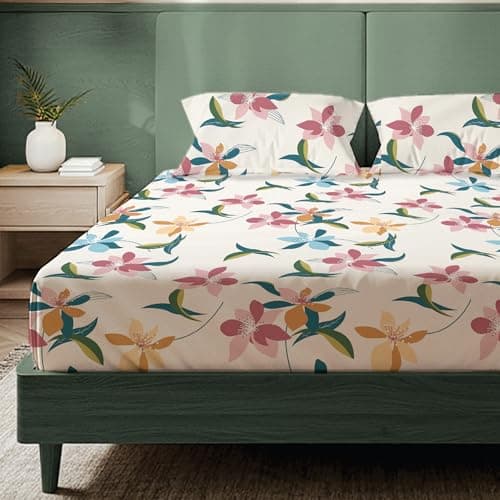 Urban Space Printed Bedsheet for King Size Bed, Cotton Feel Microfiber Bed Sheet King Size with 2 Pillow Cover, Soft-Breathable Wrinkel Free Bedsheet (90 x 108 Inches - Bloomingdale)