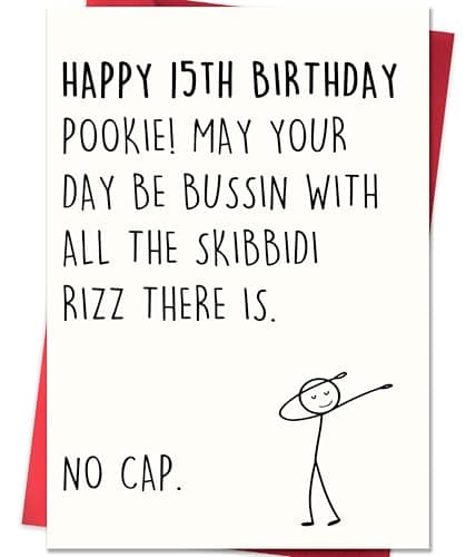IDU Funny 15th Birthday Card,15 Year Old Birthday Gifts & Decorations for Boys Girls Son Daughter,Hilarious 15th Birthday Card for Teenagers with Gen Z Slang Meme-Inspired Design