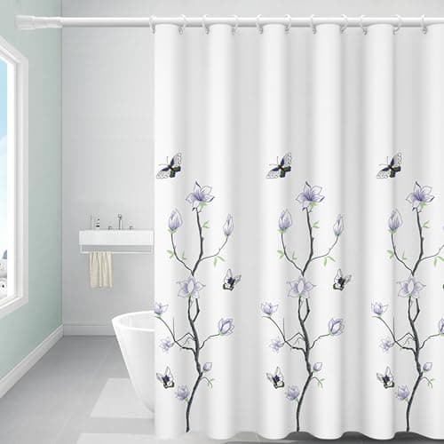 DEARARTBath Flower Shower Curtains 72W 72H inch Cloth Shower Curtain Liner with Grommet and Hooks Water Resistant Waterproof Easy Care Machine Washable Easy Clear