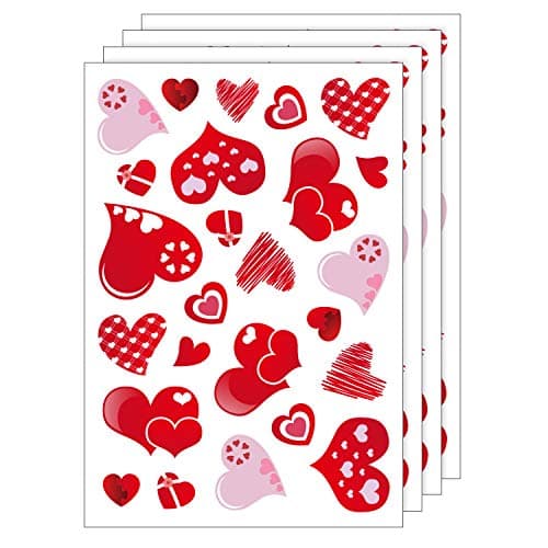TUPARKA 4 Sheet 100 Pcs HeartsShape Valentines Day Window Stickers for Valentines Decoration Birthday Party Wedding Party Supplies