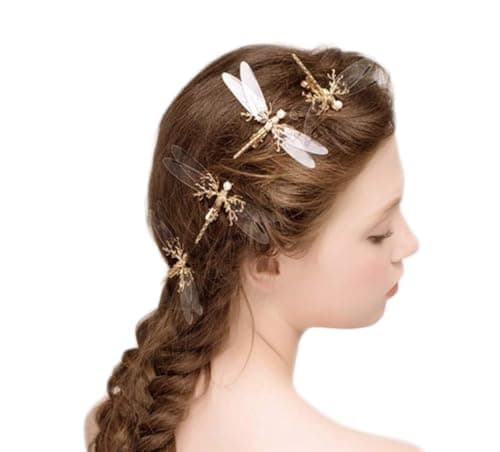 canjoyn 3 Pcs Baroque Fancy Gold Tone Alligator Hair Clips Dragonfly Starfish Hair Clips Bridal Pearl Prom Hair Pins Wedding Hair Barrette Accessories Jewel Hair Pin for Women Girls (Dragonfly-A)