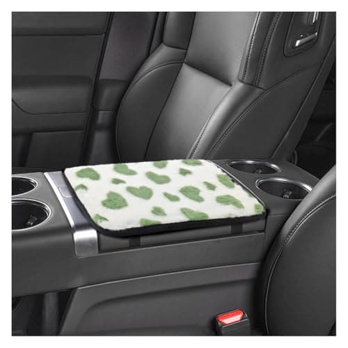 KPFILEH Furry Cow Print Armrest Cover for Car Soft Plush Center Console Cushion Pad Car Arm Rest Box Protector for Women Men Universal Auto Decorative Accessories for Cars Trucks SUVs Green
