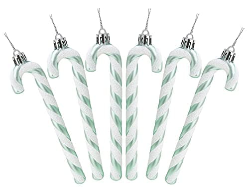 Christmas Concepts® Pack of 6-13cm Glitter Candy Cane Christmas Tree Decorations/Ornaments (Mint Green)