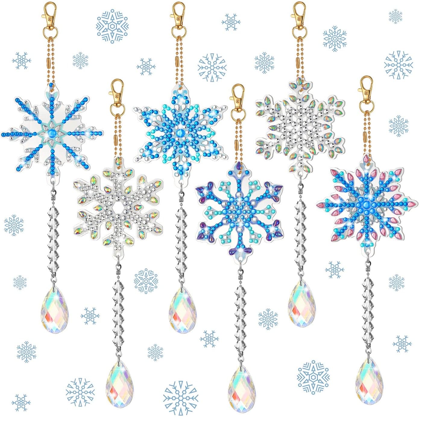 Perthlin 6 Pieces Snowflake Diamond Art Kits Double Sided Suncatchers Wind Chimes Hanging Diamond Art Ornaments Accessories for Kids DIY Crafts Home Windows Decoration