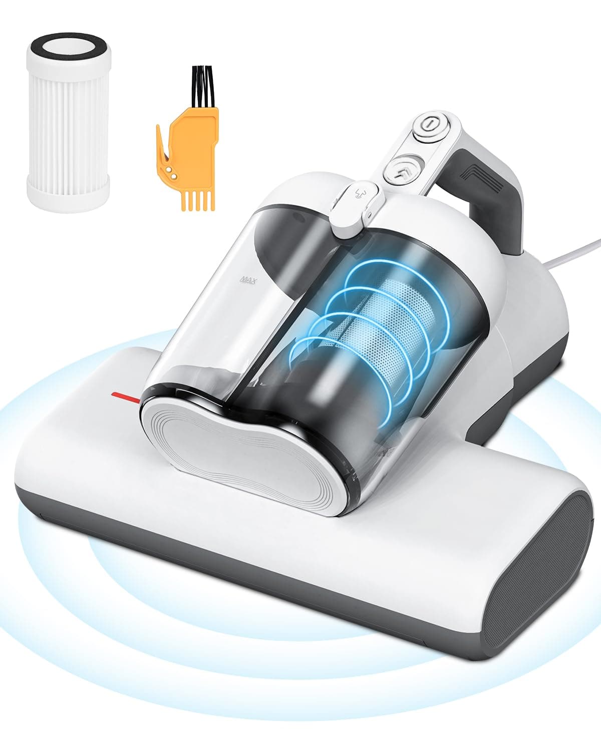 Laymi Mattress Vacuum Cleaner with UVC Light 450W Powerful Handheld Bed Vacuum with High Beating Roller Brush True HEPA Filter XL Dual Larger Dust Cup for Deep Cleaning of Dust Pet Hair