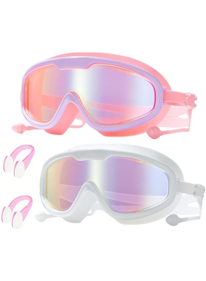 2 Pack Kids Goggles for Swimming,Anti-Fog Anti-UV Wide Vision Swim Goggles for Boys Girls Pool Beach Swimming,No Leaking Anti-Fog Waterproof Pool Goggles Age 3-15