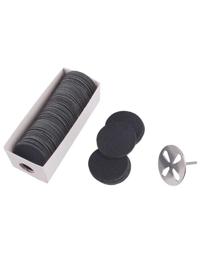100pcs Sandpaper Disc and 1pcs Metal Drill Bit, 3/32 Shank Pedicure Sanding Disc Bit for Dead Skin Callus Electric Foot File #150 Grit (Medium,35mm)