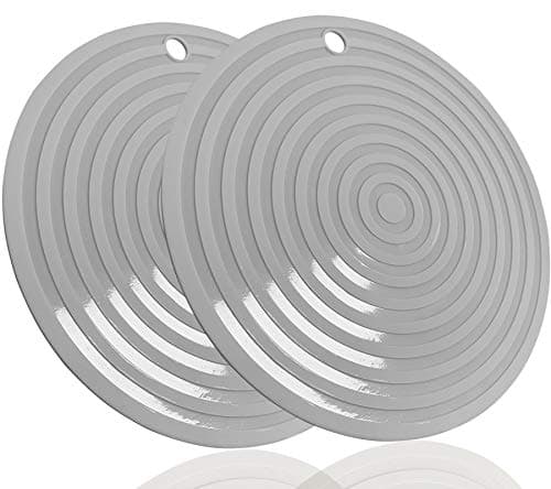 2 Pack Heat Resistant Silicone Pot Holder Trivet Mats,Heat Proof Hot Pads Flexible Jar Opener, Non Slip Trivet for Hot Dishes,9.25" Diameter Durable Pot Coaster Kitchen Mats (Round Gray)