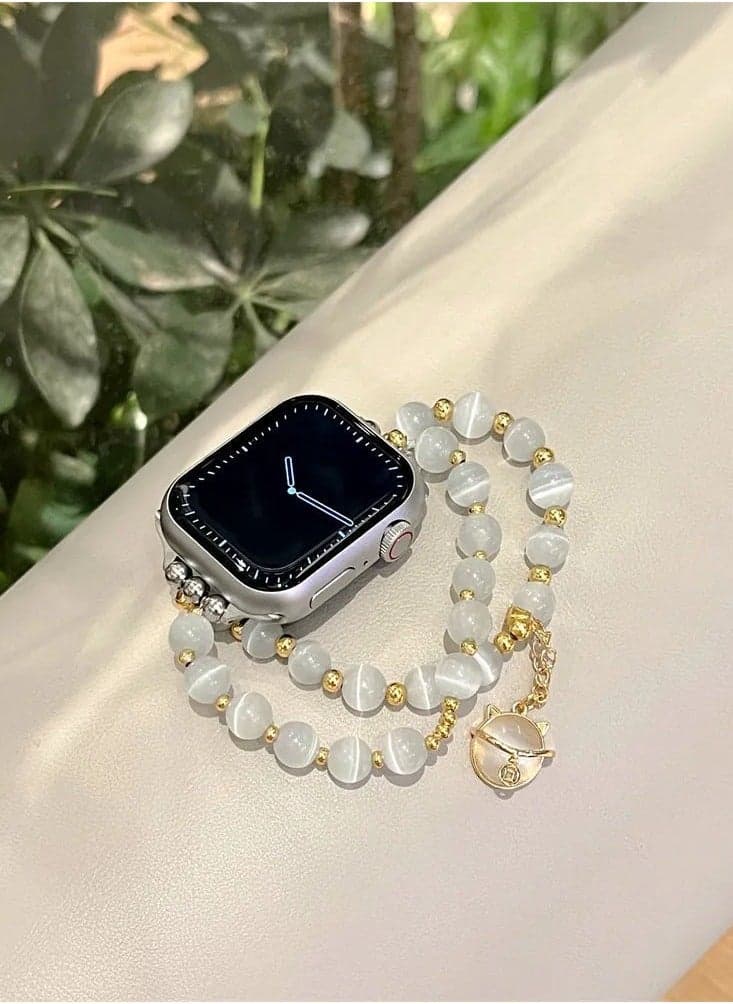 Cat's Eye Stone Bracelet Elastic Watch Band AppleWatch Cute Band Pendant Suitable for Apple Watch Straps S7/S8 38mm