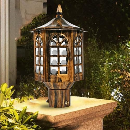 WHITERAY Golden Antique Gate Light Vintage Outdoor Pillar Lamp Waterproof Exterior Light Fixture with Classic Finish for Porch Driveway, Pillars, Entryways, and Garden (Without Bulb)