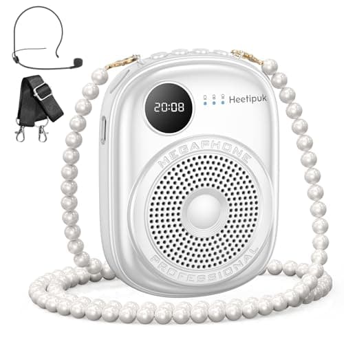 Portable Voice Amplifier Wired Microphone and SpeakerPA System Voice Amplifier with Mic Headset for TeachersSpeechTour GuidesCoachesYoga Fitness Instructors Bluetooth 50 TF Card White