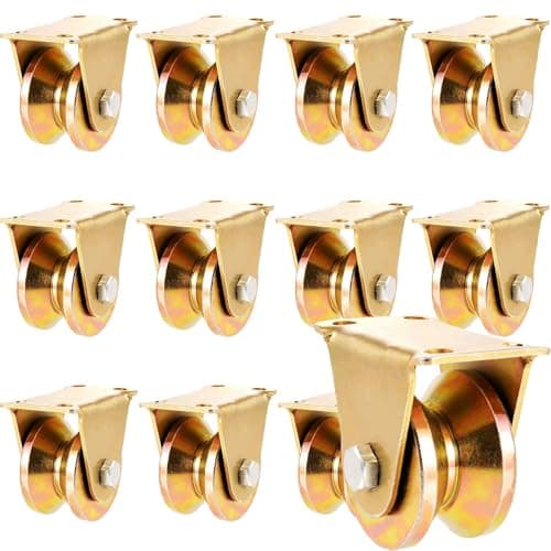 KOHAND 12 Pack 2 Inch V Groove Wheel, Heavy Duty Rigid Caster Wheels V Shaped Steel Sliding Gate Roller Hardware with Bracket for Track Rail Industrial Machines