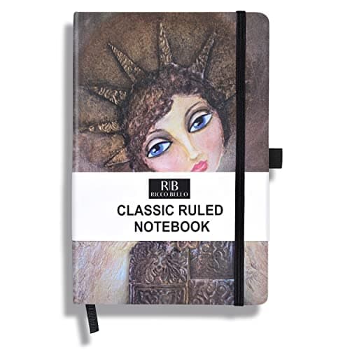 RICCO BELLO Lined Journal Notebook with Pen Holder, Hardcover, College Ruled, for Work, Notes | 96 Sheets /192 Lined Pages, 5.7 x 8.4-Inches (Angel)