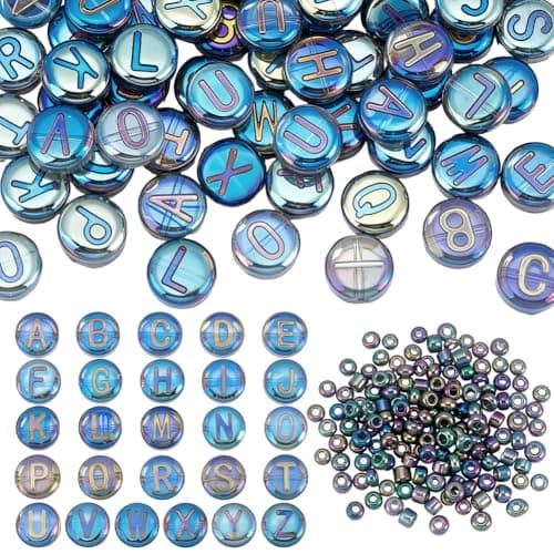 PH PandaHall 104pcs 10x5mm Letter Beads Flat Round Craft Letter Beads 150pcs 60 4mm Seed Bead Electroplated Glass Loose Spacer Bead for Bracelets Necklaces Earrings Jewelry Crafts Making 254 pcsset
