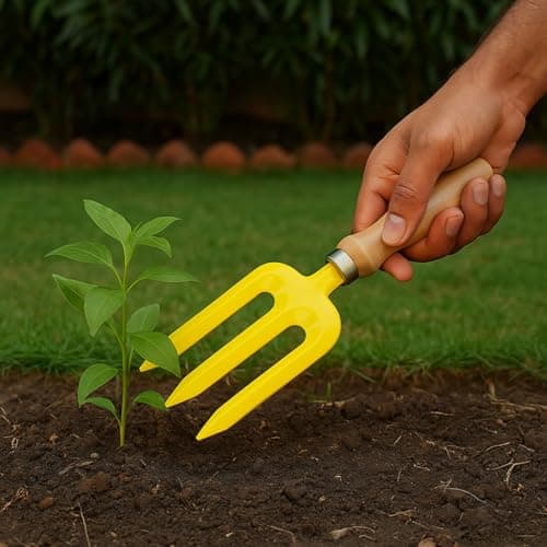 ecofynd Gardening Hand Tool (Fork with Wooden Handle), Home Garden Durable Plant Tool, Planting, Weeding, Pruning, Soil Maintenance, Farming Essential Kit (GT011)