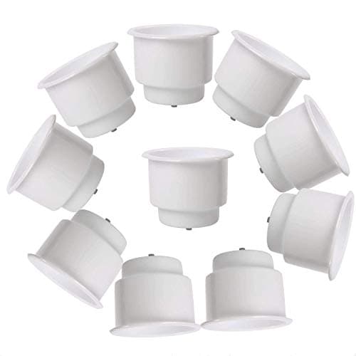 Amarine Made 10Pcs Recessed Drop in Plastic Cup Drink Can Holder with Drain for Boat Car Marine Rv White