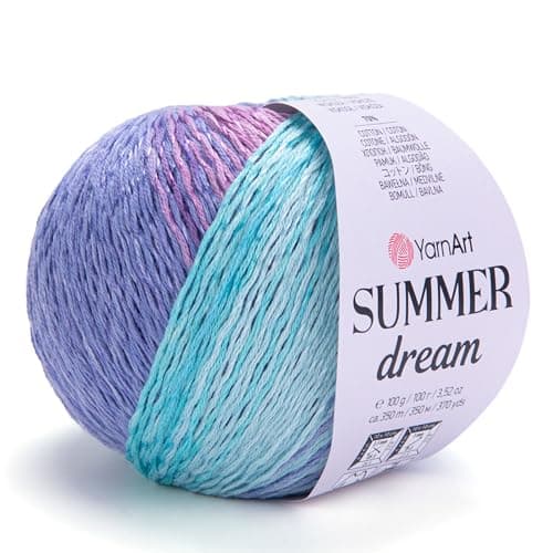 YarnArt Summer Dream Cotton Blend 34 OZ 383 yds Rainbow Multi Color Yarn for All Season Project Fuitable for Knitting Blouses Shawls Scarfs and Sweaters Fine2 4302