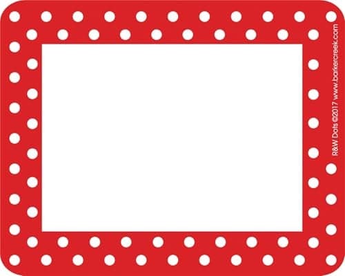 Barker Creek Name Badges & Self-Adhesive Labels, Red & White Dots, Multi-Purpose Name Tags, Gift Tags, Labels, and More! 3.5" x 2.75", 45 per Pkg, Home, School and Office Supplies (1502)