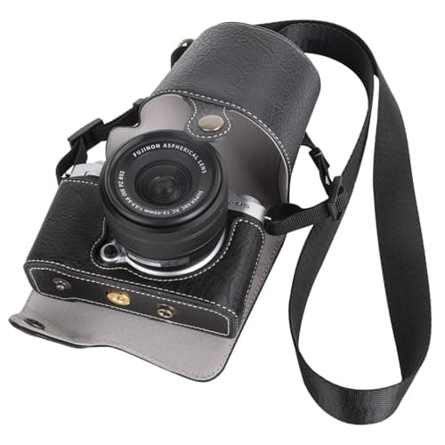 VOVMOEYA Protective Camera Case for Fujifilm XM5 Mirrorless Camera,Fuji X-M5 Camera Case Fuji XM5 Half Case With Front Cover With Shoulder Strap Full Protection Snap Button-BLACK