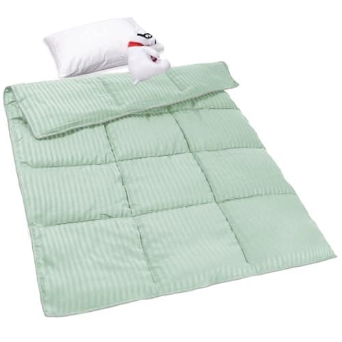 ZPECC Toddler Down Alternative Comforter, 39x47 Hypoallergenic Baby Blanket Quilt, Soft Breathable Lightweight All Season Kids Duvet Insert for Crib Stroller Cot Daycare, Green Stripe