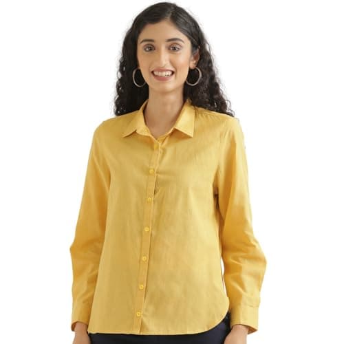 SAADAA Airy Linen Shirt for Women | Solid Casual Regular Fit Stylish (4XL, Yellow)