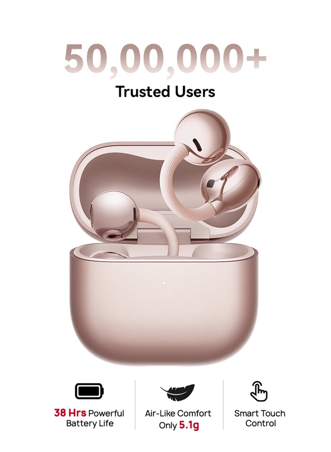 FreeClip 2 Wireless Earphones, Bluetooth Earbuds, Airy C-bridge Design, Adaptive Open-ear Listening, Crystal-clear Calls, 38 Hours Long Battery Life, Compatible with iOS & Android, IP57, Rose Gold