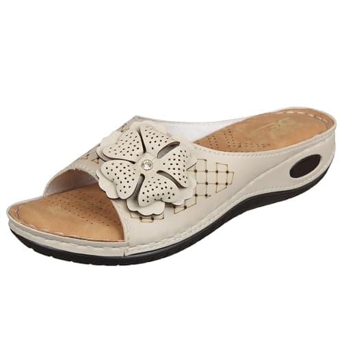 XE Looks Women's Cream Orthopedic Doctor Slippers | Floral Design with Cushioned Footbed | Lightweight Comfort Doctor Slippers For Girls & Women