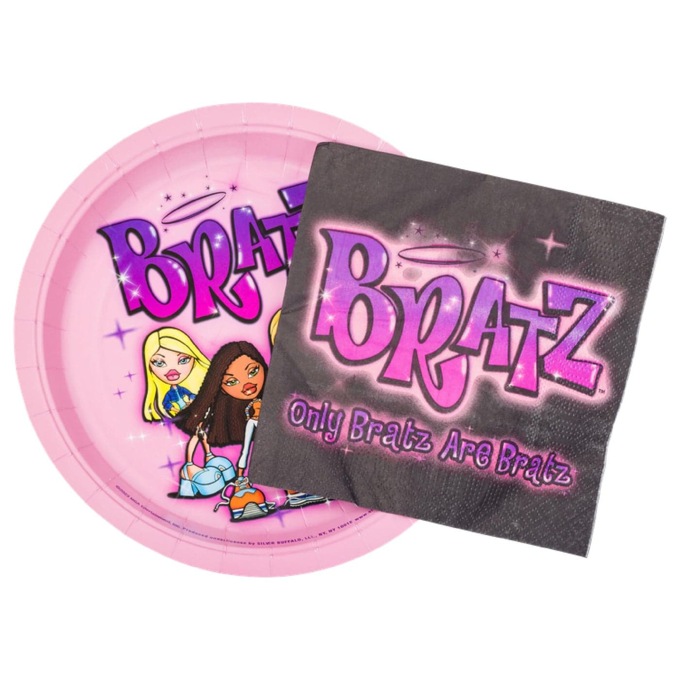 Silver Buffalo Bratz Dolls Featuring Yasmin Sasha Jade and Cloe 32 Pack Partyware Disposable Paper Plates and Napkins