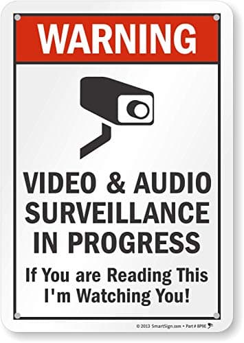 SmartSign 10 x 7 inch “Warning - Video And Audio Surveillance In Progress, If You Are Reading This, I'm Watching You” Sign, 55 mil HDPE Plastic, Red, Black and White, Made in USA