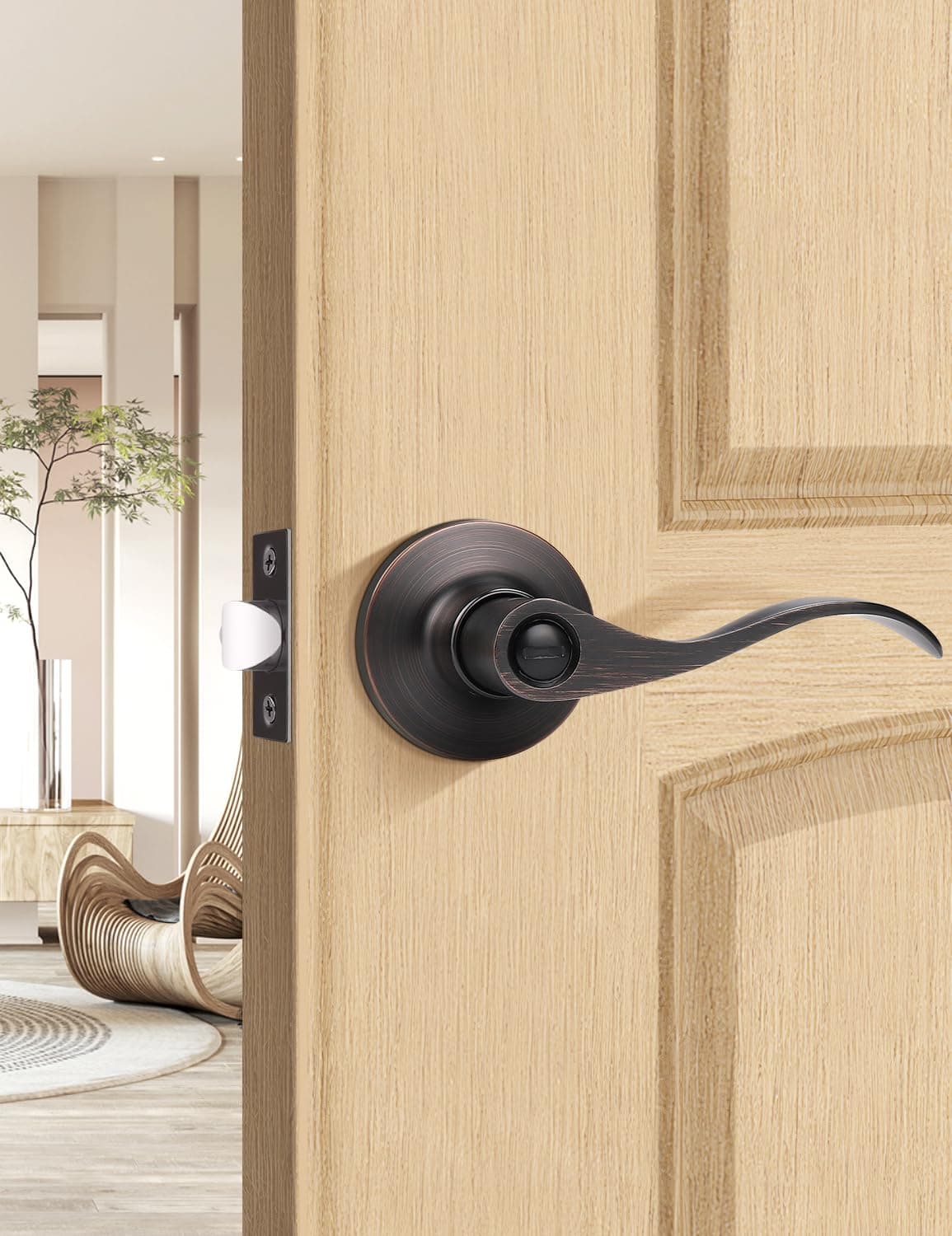 Mengico 1 Pack Interior Door LeverOil Rubbed Bronze Lever Door HandlePrivacy Door Locks Bed Bath Door LeverReversible Wave Lever Handle