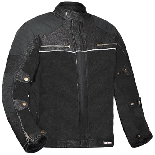Allextreme Denim Bike Riding Jacket CE Level 2 Protector Racer Armour with Night Visibility Sticker Shoulder Back Elbow Protection Abrasion Resistance Motorcycle Biker Gear for Men (M, Black)