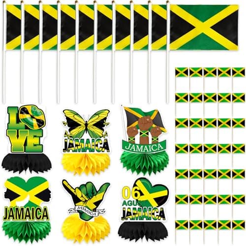 Jamaican Party Supplies Decorations Jamaica Independence Day Party Honeycomb Centerpiece Table Toppers for Jamaican Festival Decor Jamaican Flag Party Supplies Counts of 66