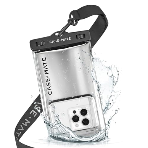 Case-Mate IP68 Waterproof Phone Pouch - Travel Beach Cruise Ship Essentials - Floating Waterproof Phone Case with Crossbody Lanyard for iPhone 17 Pro Max/16 Pro Max/15/14 /13 /S25/S24 - Silver Chrome