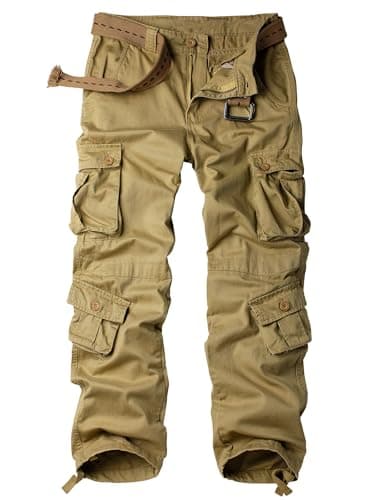 AKARMY Men's Cotton Casual Military Army Camo Combat Work Cargo Pants with 8 Pockets Khaki 29