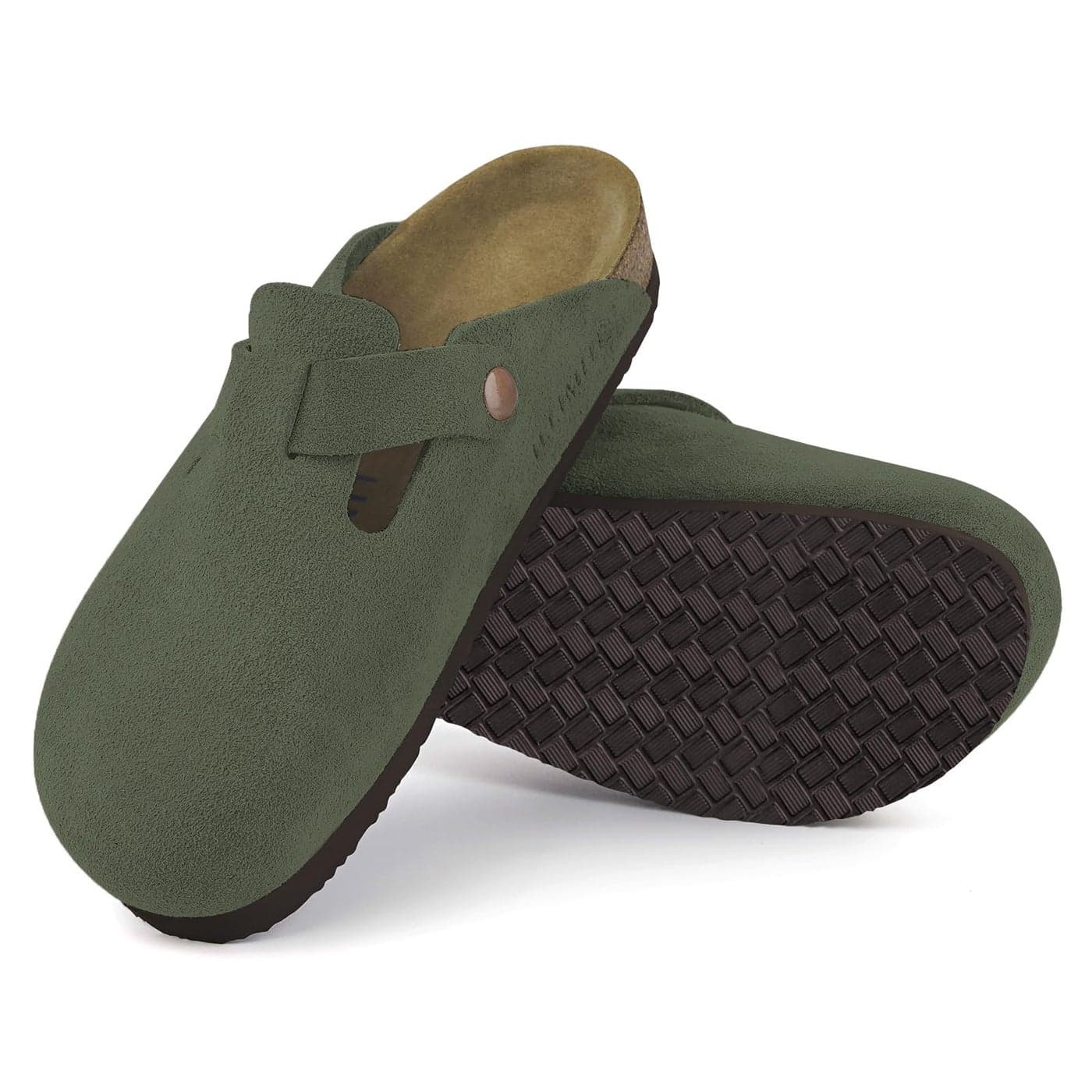 ILLIMITE Suede Clogs for Women Men Cork Footbed Sandals Leather Mules Potato Shoes with Arch Support and Adjustable Buckle