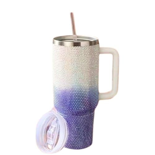 Encrusted Tumbler: Bling Stainless Steel Water Bottle with Handle, Double Wall Vacuum Insulation, Leakproof Lid & Straw Included (Ombre White & Purple) by KATTY MAO My First Best Friend