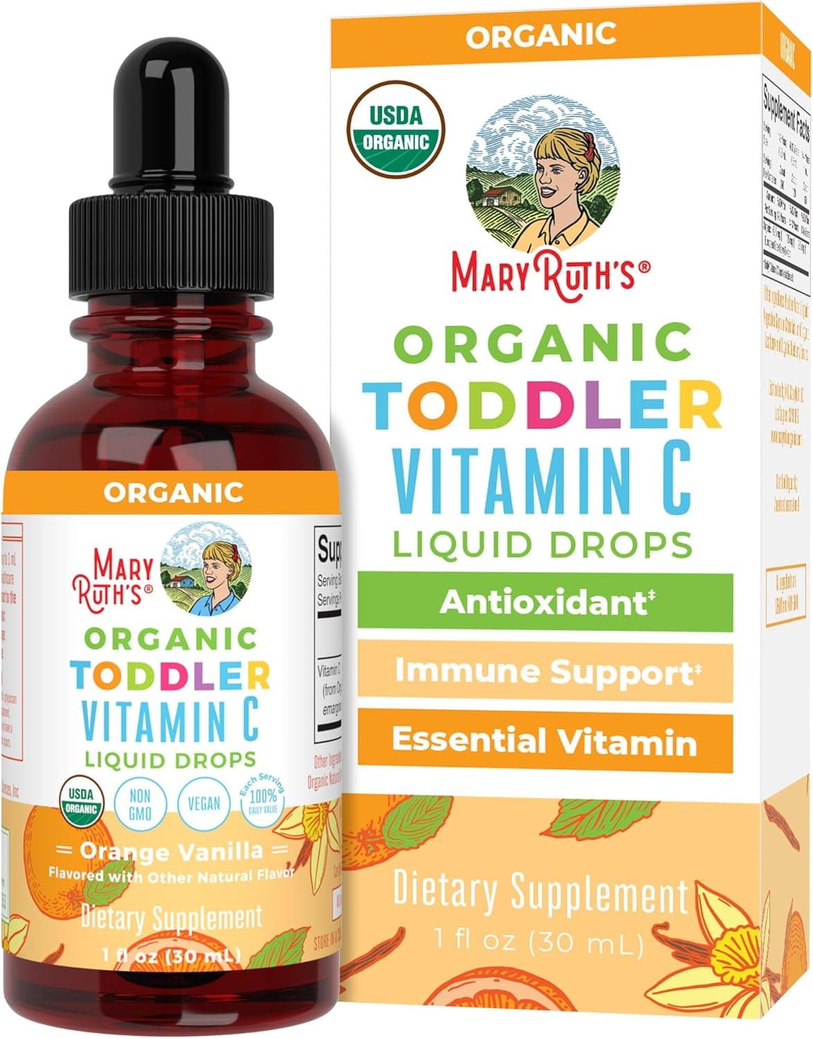 MaryRuth Organics Toddler Vitamin C Drops USDA Organic Vitamin C Liquid Drops for Toddler Ages 13 Years Vitamin for Immune Support Overall Health Vegan NonGMO Gluten Free 30 Servings