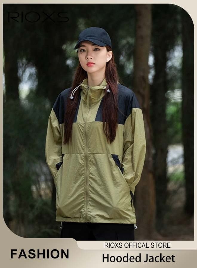 Unisex Sun Protection Hoodie Jacket, Lightweight Quick Drying Full Zip UV Hoodies with Zipper Pockets, Breathable Sun Cover Up Shirts, Casual Long Sleeve Sun Shirt Fishing Hiking Outdoor Jacket for Running Cycling Hiking Climbing Travel