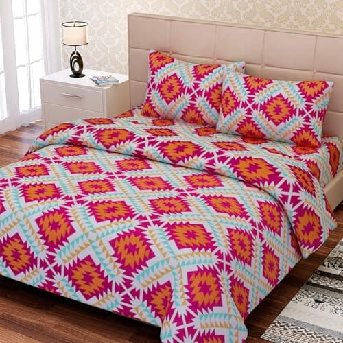 SEJ by Nisha Gupta Double Bedsheet with 2 Pillow Covers | 120 TC Bedsheet for Double Bed King Size Cotton | Bedsheets for Queen Size Bed | Wrinkle Free Bed Sheet All Season Comfort Size (88X94 Inches
