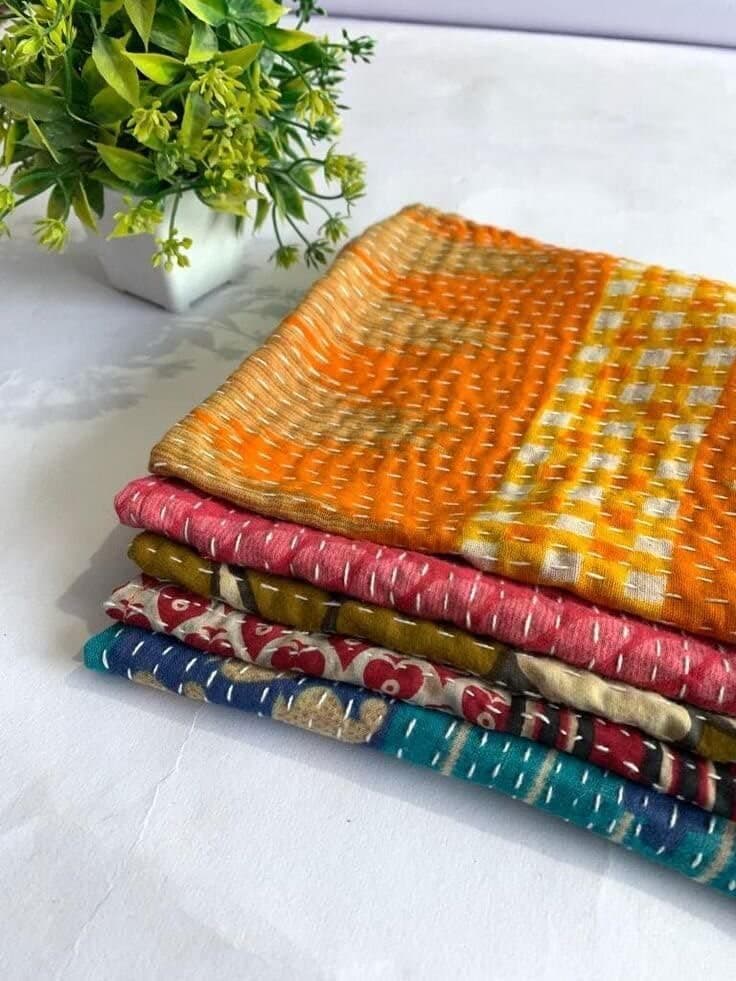 Wholesale Lot of 12 Pcs Vintage Kantha Kitchen Towels Table Decor 100 Cotton Handmade Napkins 12 X 12 Inch Peinted Home Decor Napkin Bohemian Kantha Napkins