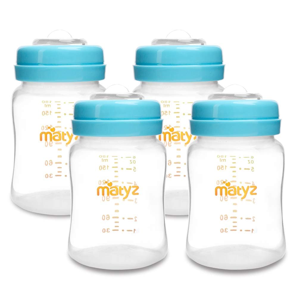 Matyz 4Pack Wide Mouth Breast Milk Storage Containers with Lids Blue 6oz Each Freezer Safe Breastmilk Storage Bottles Breast Pump Accessories for Medela Spectra Avent Breast Pumps