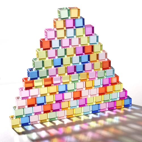 Dinhon 100 Pcs Acrylic Blocks for Toddler 10 Colors Rainbow Gem Blocks 25x25cm Crystal Cubes Stacking Rainbow Toy for Kids 15 Years Old Light Table Blocks Bulk Birthday Gift