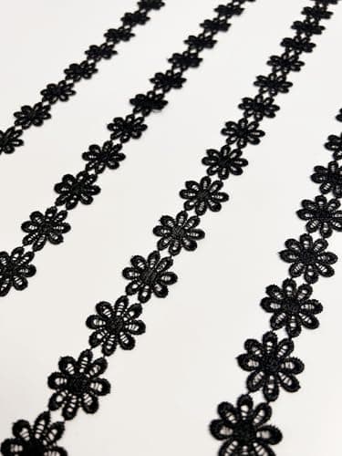 Autupy Black Daisy Lace Trim 7 Yards 1 Flower Decorating Lace and Trims for Sewing Lace Ribbon Craft Supply