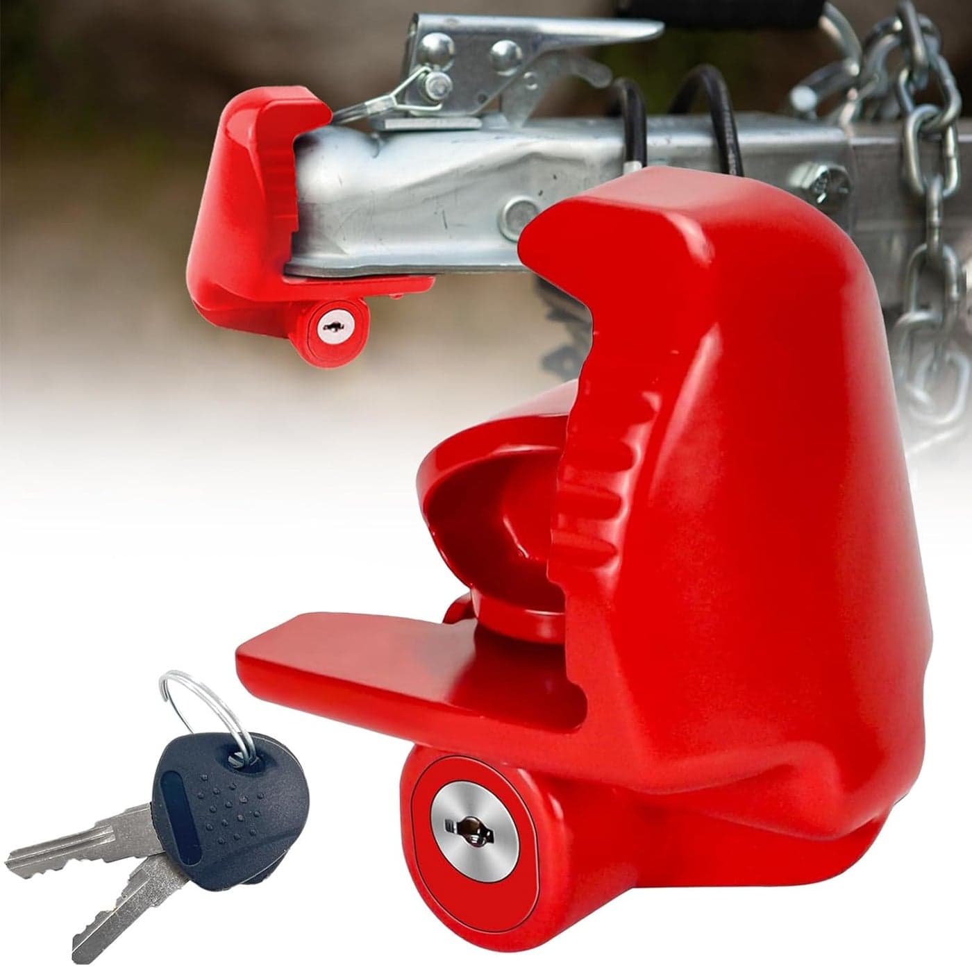COOHAME Trailer Hitch Lock with Keys - Universal Fit for 1-7/8, 2-5/16, 2 Inch Ball Hitch Coupler - Heavy Duty Steel Anti-Theft Lock in Red