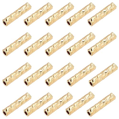 BENECREAT 100Pcs Real 18K Gold Plated Tube Beads, Carved Noodle Tube Beads Straight Spacer Beads 7x1.5mm for DIY Craft Bracelet Necklace Jewelry Making