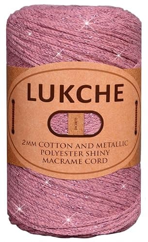Lukche 2mm Cotton Sparkle Macrame Cord 224 Yards 880 Oz Colorful Crochet Macrame Cord for Wall Hangings Bags Plant Holders Carpets Polypropylene Supplies Pink