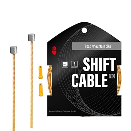 CNC Pro Slick Polished Bike Shifter Cable for Shimano/SRAM,Mountain Bike,Road Bike,MTB Derailleur Cable 2x1.1x 2100mm,Gold.