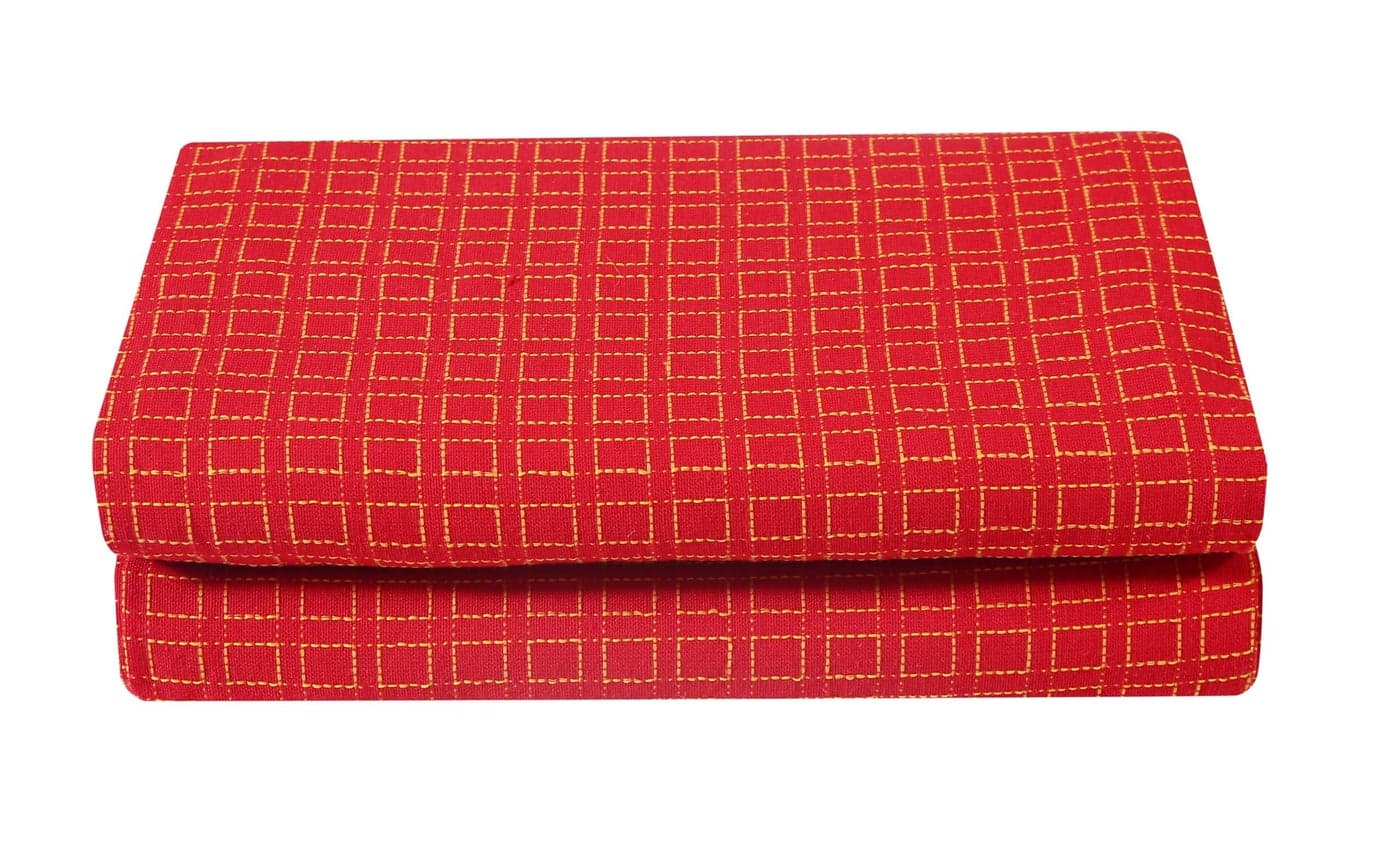 RANGBHAR Handloom Khadi Cotton King Size Bedsheet, 100 x 108 inch, Without Pillow Covers, Woven Checkered Bedcover, Red